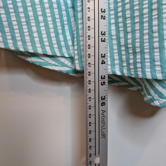 Joan Rivers Green & White Striped Gauze Textured 3/4 Sleeve Light Weight Top 5X - Picture 9 of 9